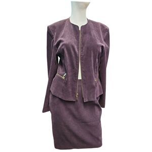 Amanda Smith Petites Skirt Suit 8P Purple faux Suede 2 piece